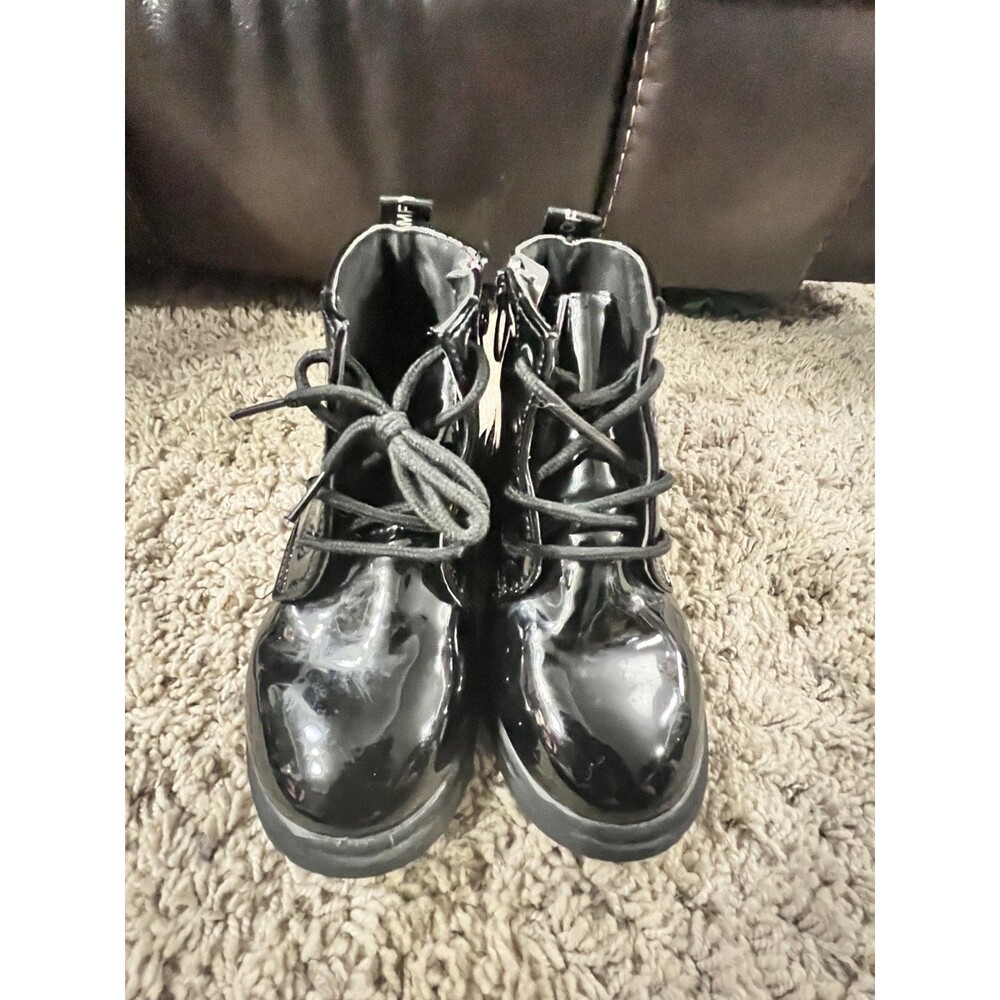 Girls Side Zipper Lace Up Front Boots For Children‎ Combat Boots 12.5 - Picture 2 of 10